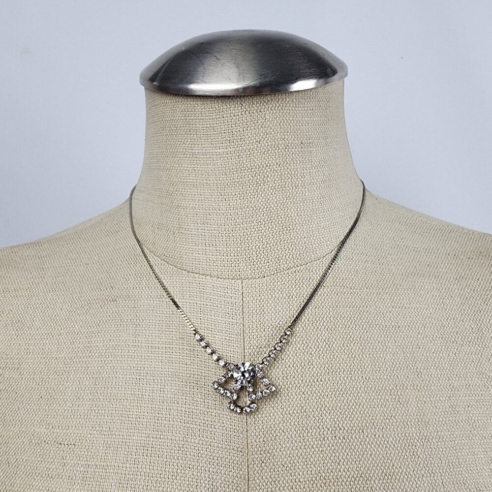 Vintage Silver Tone Rhinestone Necklace